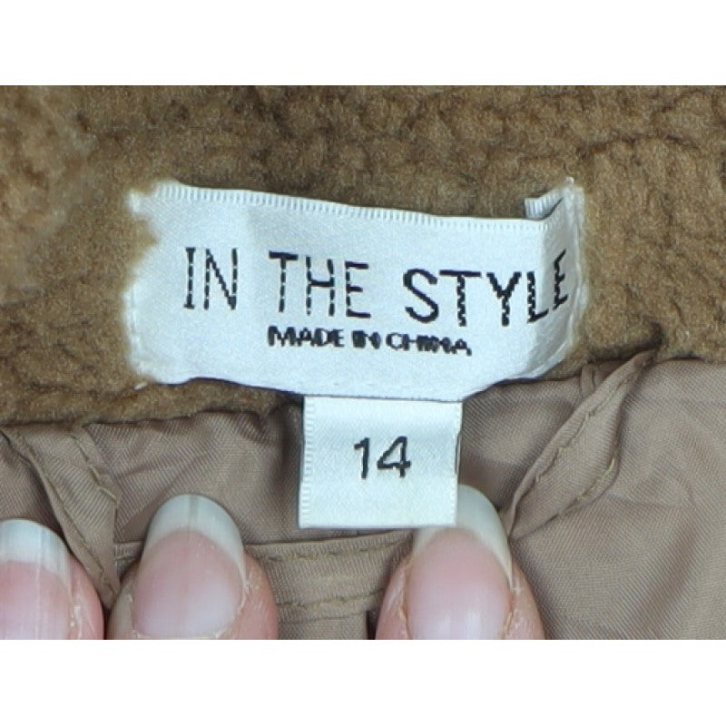In The Style Women’s Brown Teddy Fleece Long Coat Size 14