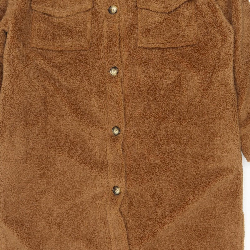 In The Style Women’s Brown Teddy Fleece Long Coat Size 14
