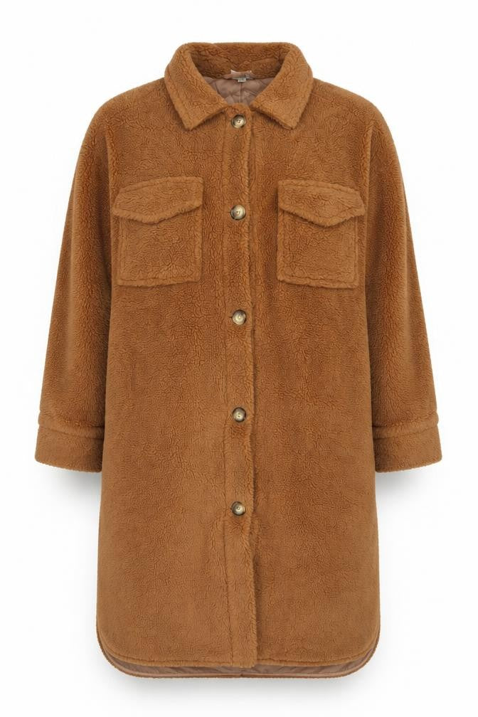 In The Style Women’s Brown Teddy Fleece Long Coat Size 14