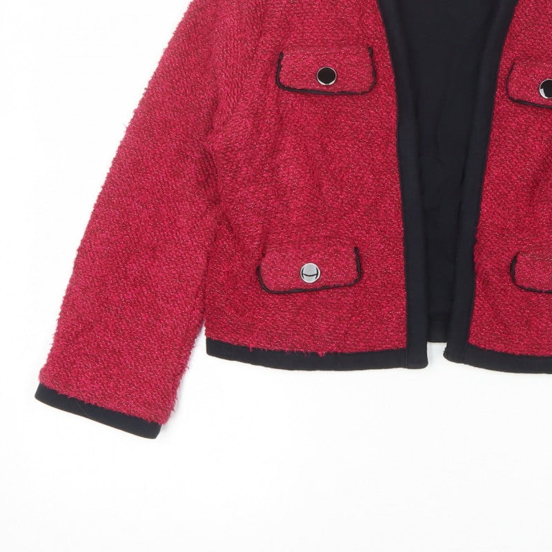 Topshop Women’s Red Bouclé Cropped Jacket UK 10 Collarless Lined