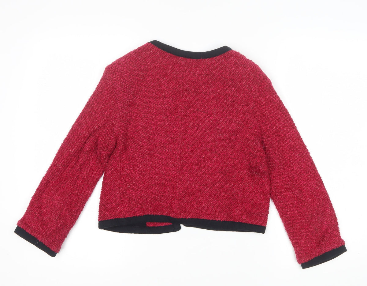 Topshop Women’s Red Bouclé Cropped Jacket UK 10 Collarless Lined