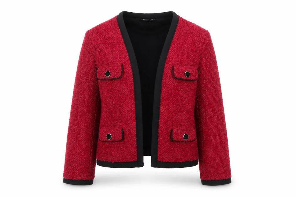 Topshop Women’s Red Bouclé Cropped Jacket UK 10 Collarless Lined