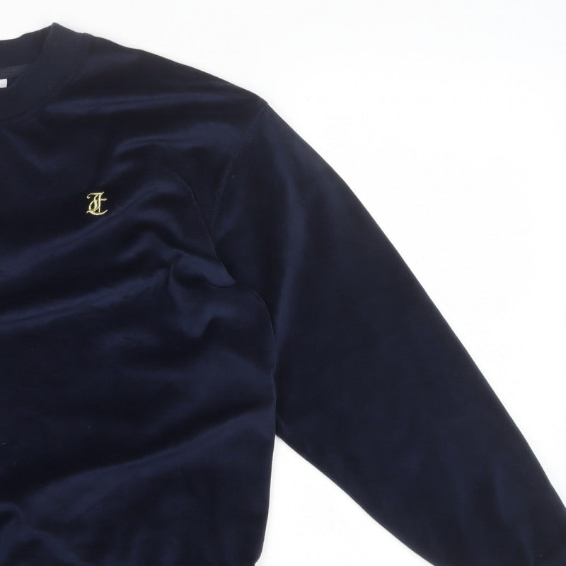 Juicy Couture Women Blue M Velvet Logo Crew Neck Pullover Sweatshirt