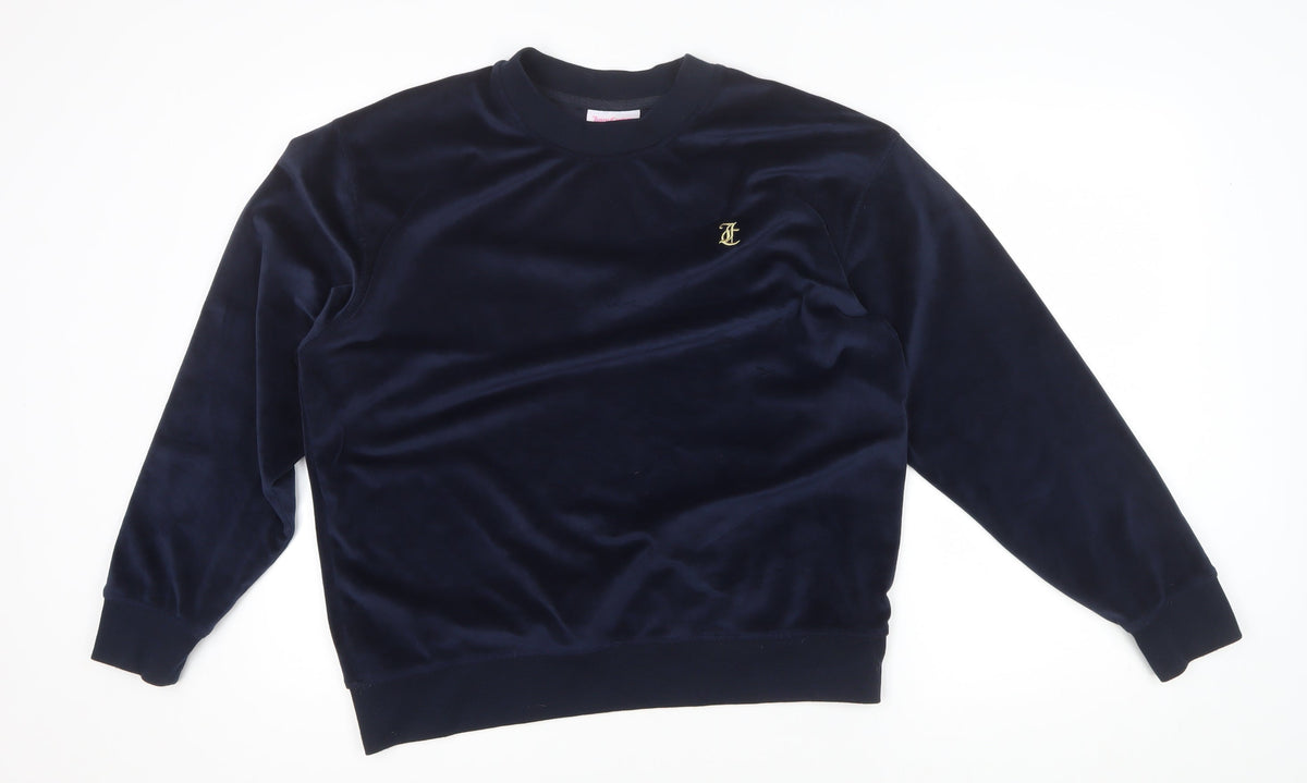 Juicy Couture Women Blue M Velvet Logo Crew Neck Pullover Sweatshirt