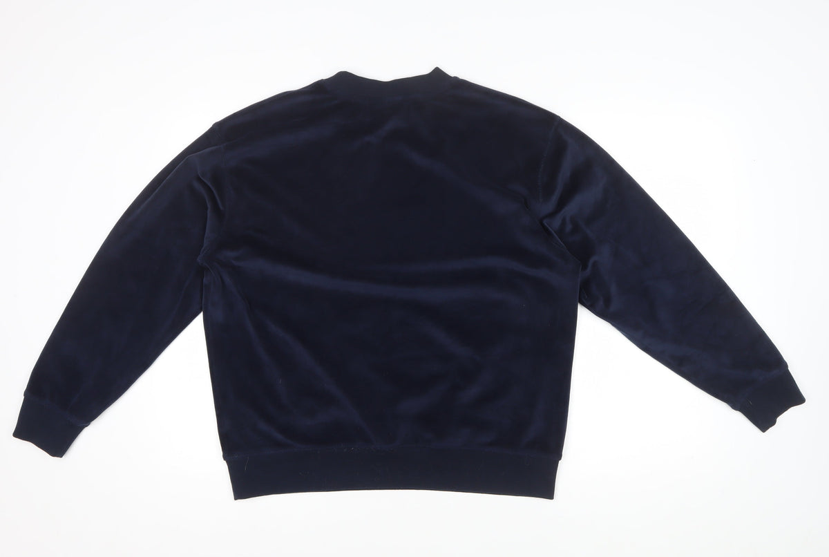 Juicy Couture Women Blue M Velvet Logo Crew Neck Pullover Sweatshirt
