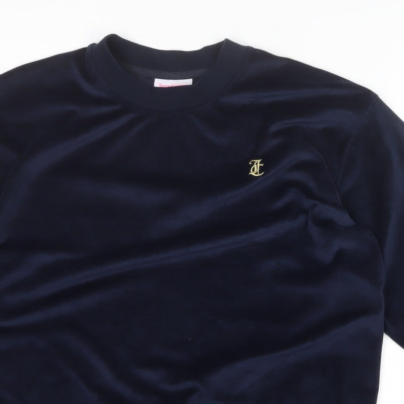 Juicy Couture Women Blue M Velvet Logo Crew Neck Pullover Sweatshirt