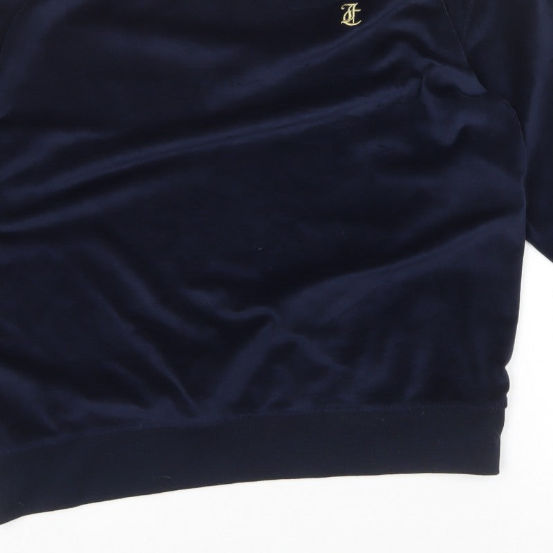 Juicy Couture Women Blue M Velvet Logo Crew Neck Pullover Sweatshirt