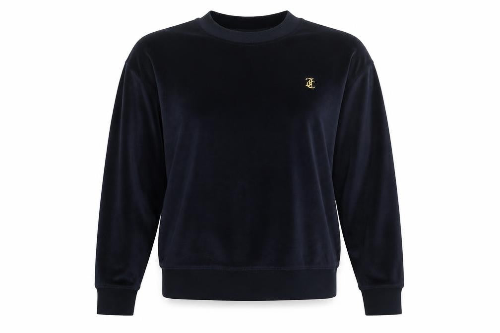 Juicy Couture Women Blue M Velvet Logo Crew Neck Pullover Sweatshirt
