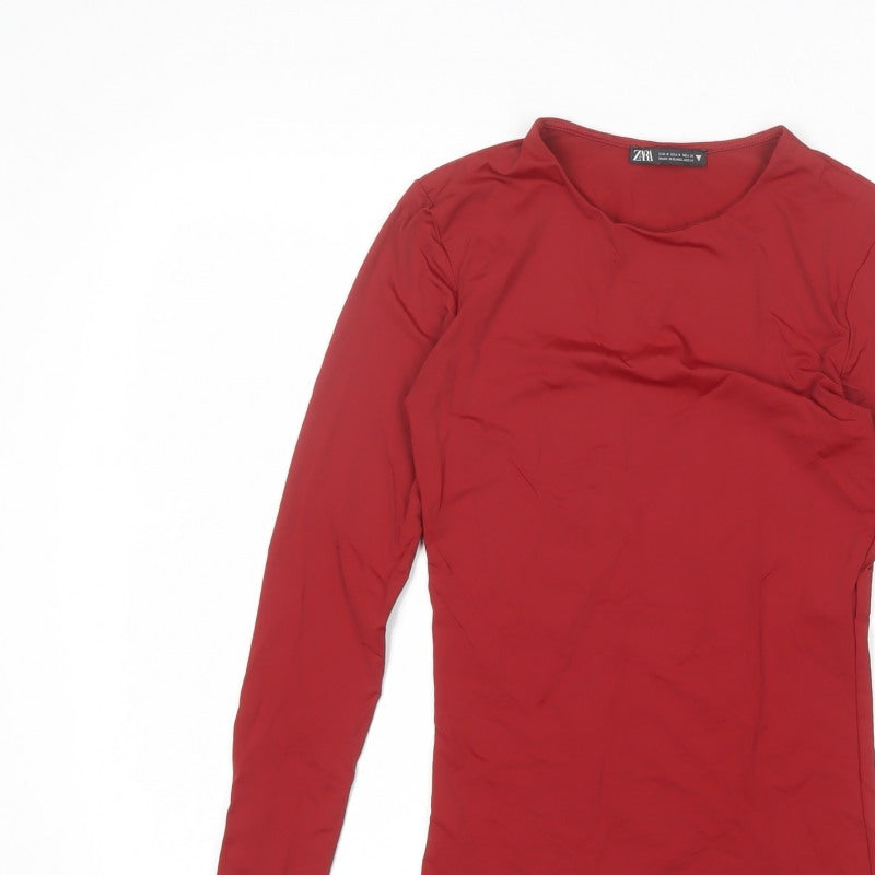 Zara Women Red Size S Basic Slim Fit Long Sleeve Jersey Top