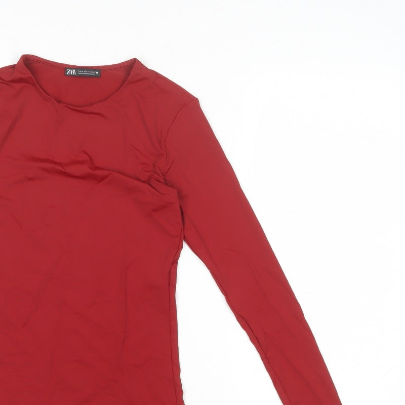 Zara Women Red Size S Basic Slim Fit Long Sleeve Jersey Top