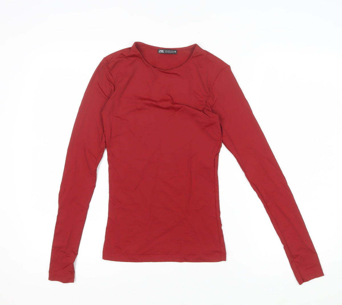Zara Women Red Size S Basic Slim Fit Long Sleeve Jersey Top