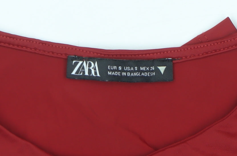 Zara Women Red Size S Basic Slim Fit Long Sleeve Jersey Top