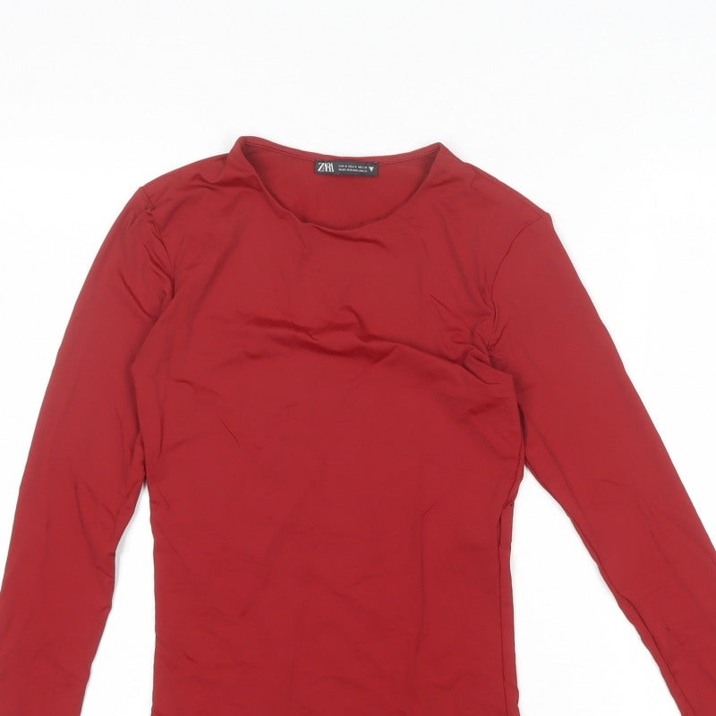 Zara Women Red Size S Basic Slim Fit Long Sleeve Jersey Top