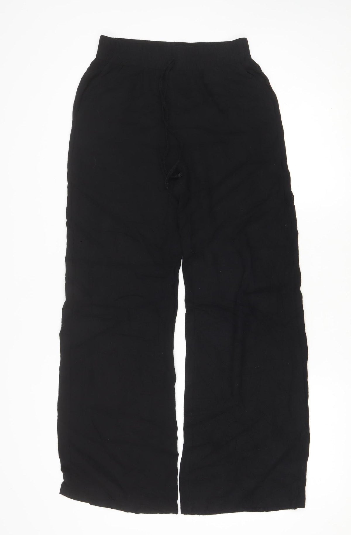 Boohoo Women Black UK 8 Wide-Leg Linen Blend Drawstring Trousers