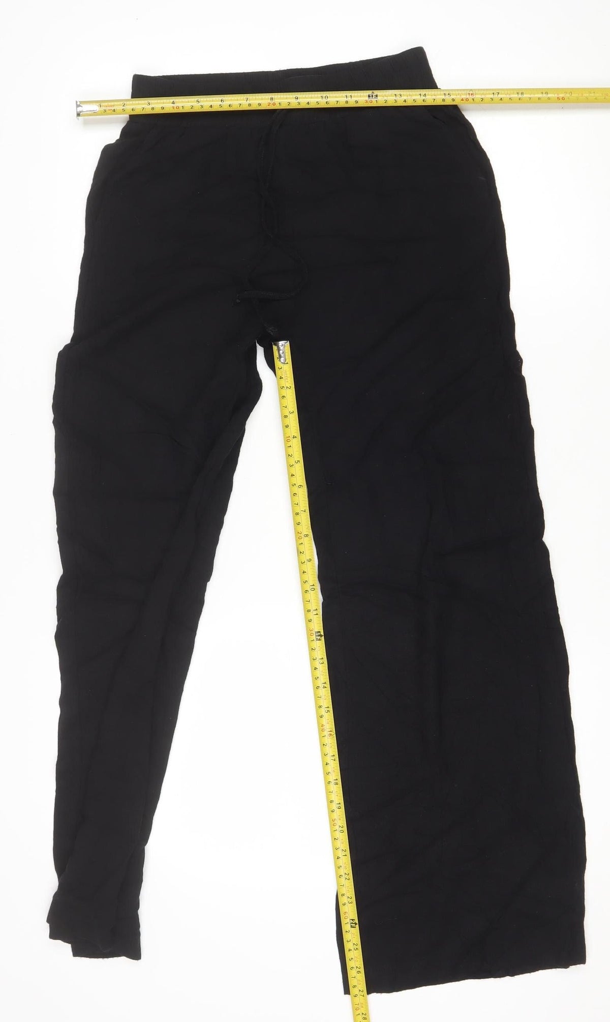 Boohoo Women Black UK 8 Wide-Leg Linen Blend Drawstring Trousers