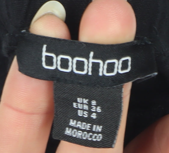 Boohoo Women Black UK 8 Wide-Leg Linen Blend Drawstring Trousers
