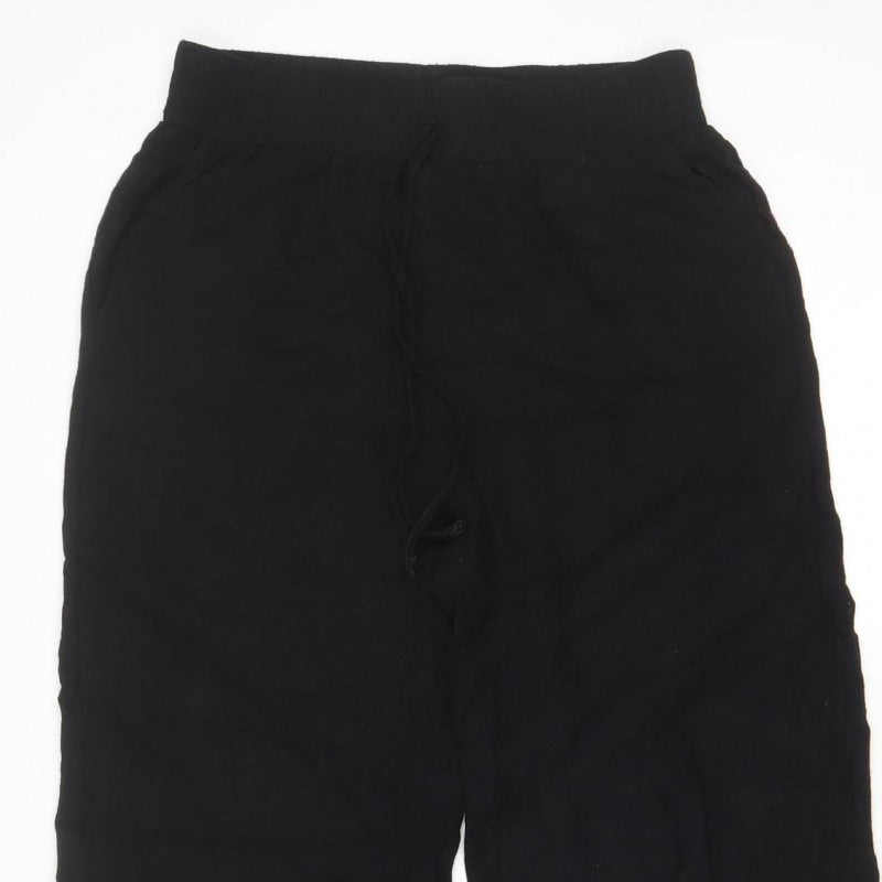 Boohoo Women Black UK 8 Wide-Leg Linen Blend Drawstring Trousers