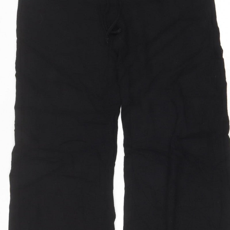 Boohoo Women Black UK 8 Wide-Leg Linen Blend Drawstring Trousers