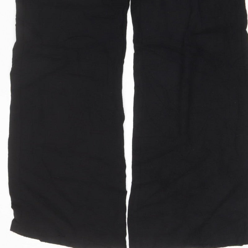 Boohoo Women Black UK 8 Wide-Leg Linen Blend Drawstring Trousers