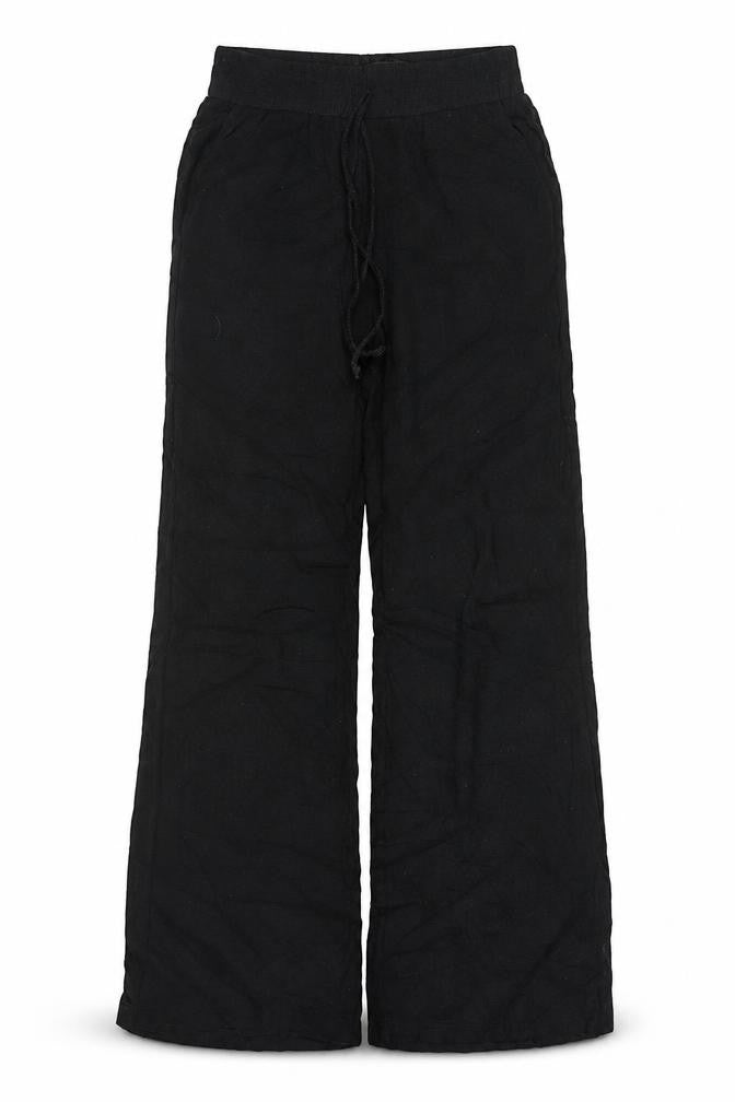 Boohoo Women Black UK 8 Wide-Leg Linen Blend Drawstring Trousers