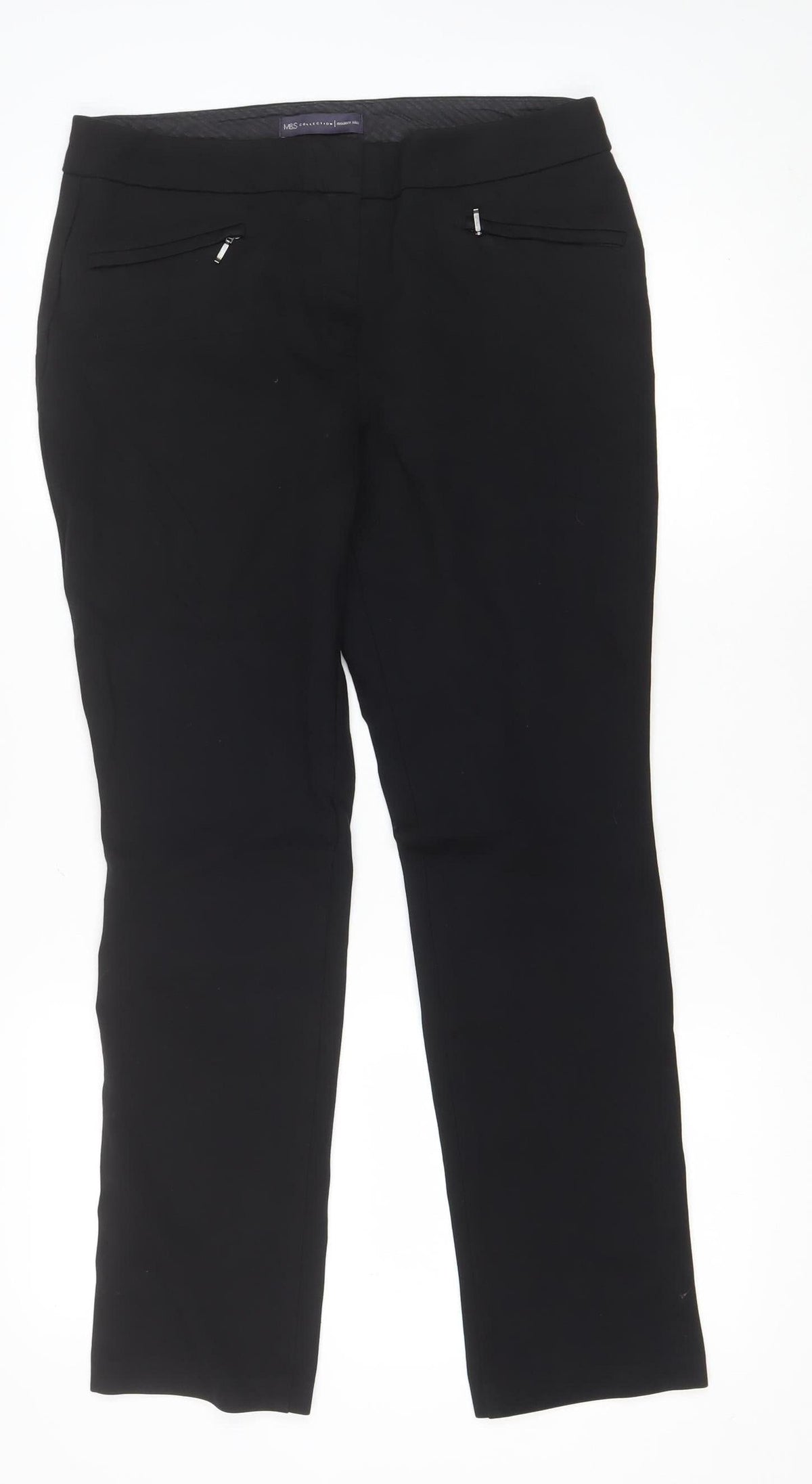 Marks and Spencer Women Black UK 12 Bootcut Trousers Zip Pockets