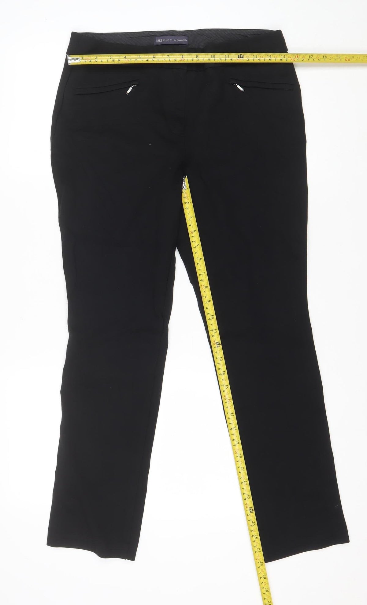 Marks and Spencer Women Black UK 12 Bootcut Trousers Zip Pockets