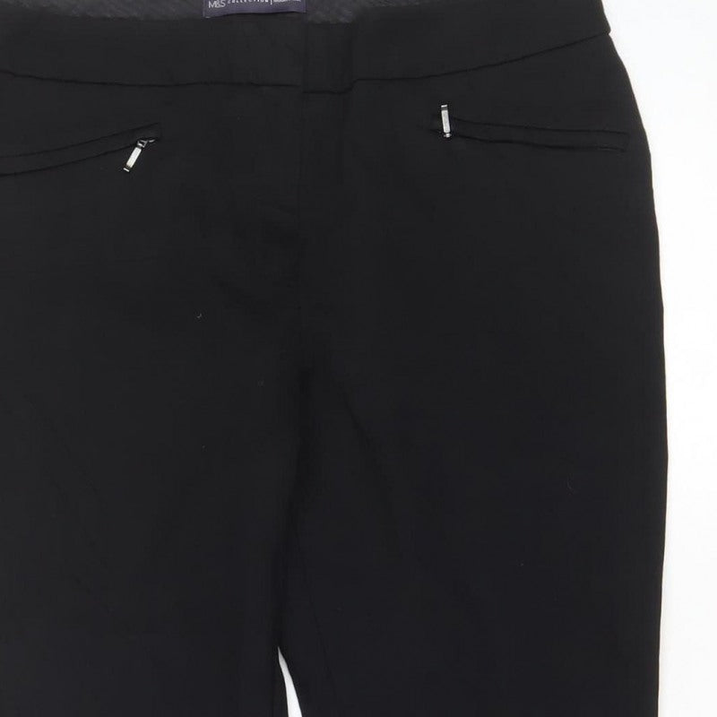 Marks and Spencer Women Black UK 12 Bootcut Trousers Zip Pockets