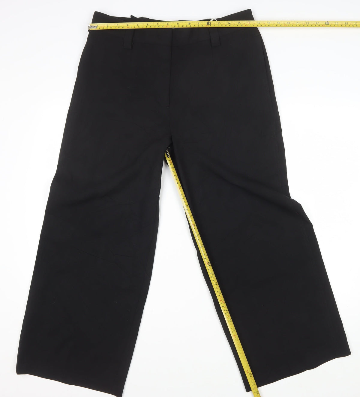 Marks and Spencer Women Black Size 14 Short Wide-Leg Tailored Trousers