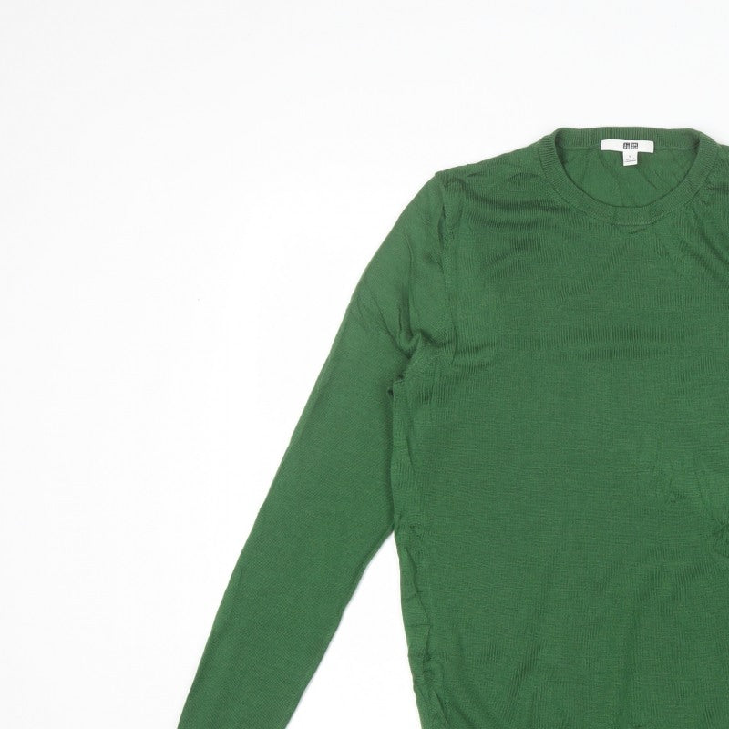 Uniqlo Men’s Green L 100% Wool Crew Neck Fine Knit Pullover Jumper