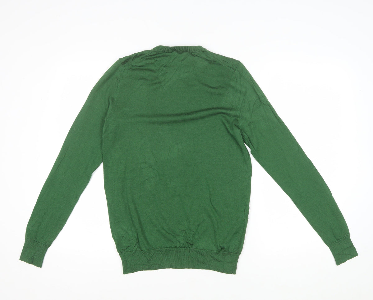 Uniqlo Men’s Green L 100% Wool Crew Neck Fine Knit Pullover Jumper