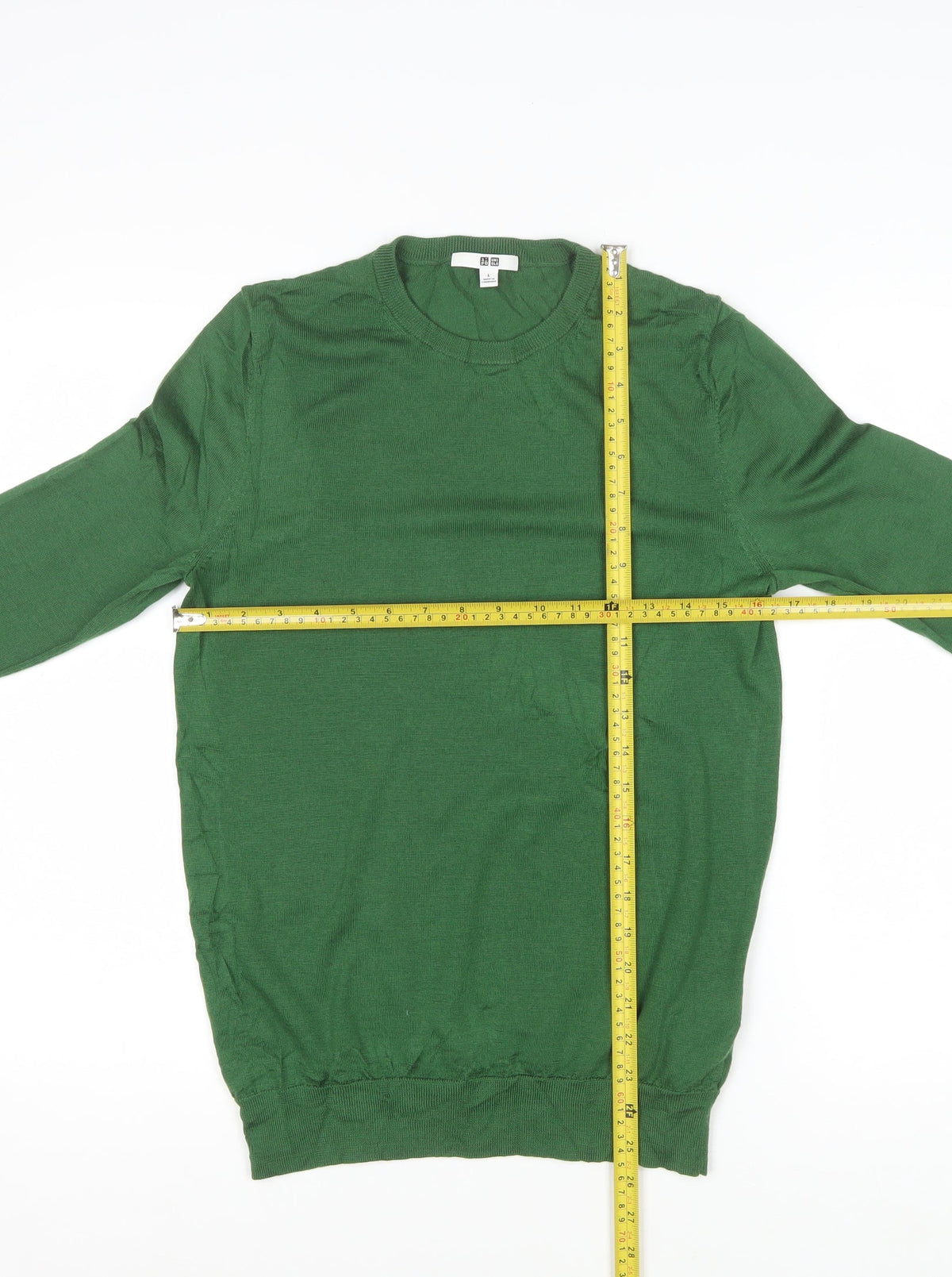 Uniqlo Men’s Green L 100% Wool Crew Neck Fine Knit Pullover Jumper