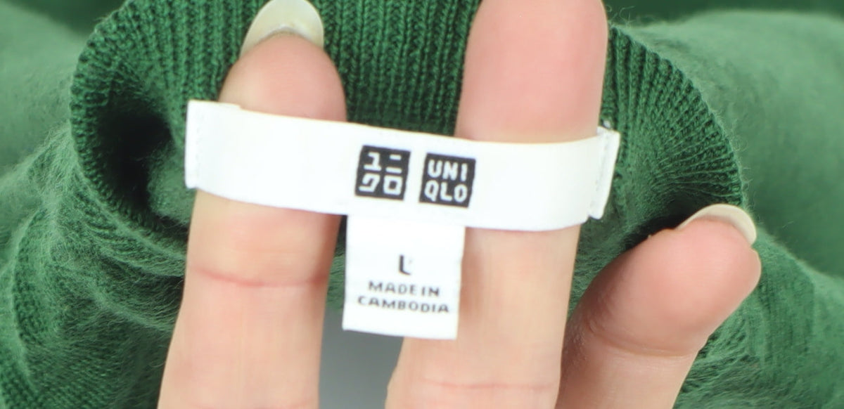 Uniqlo Men’s Green L 100% Wool Crew Neck Fine Knit Pullover Jumper