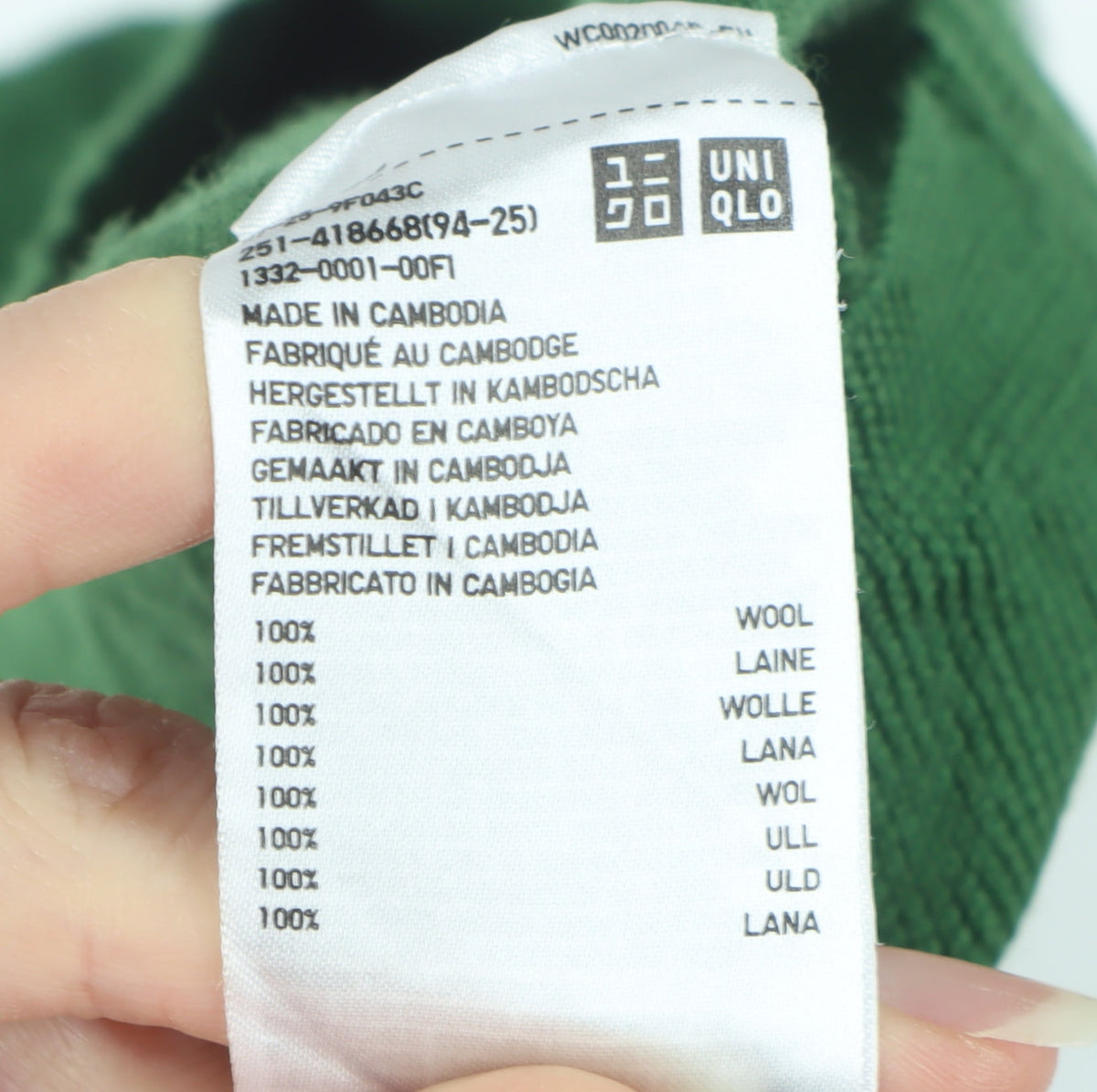 Uniqlo Men’s Green L 100% Wool Crew Neck Fine Knit Pullover Jumper