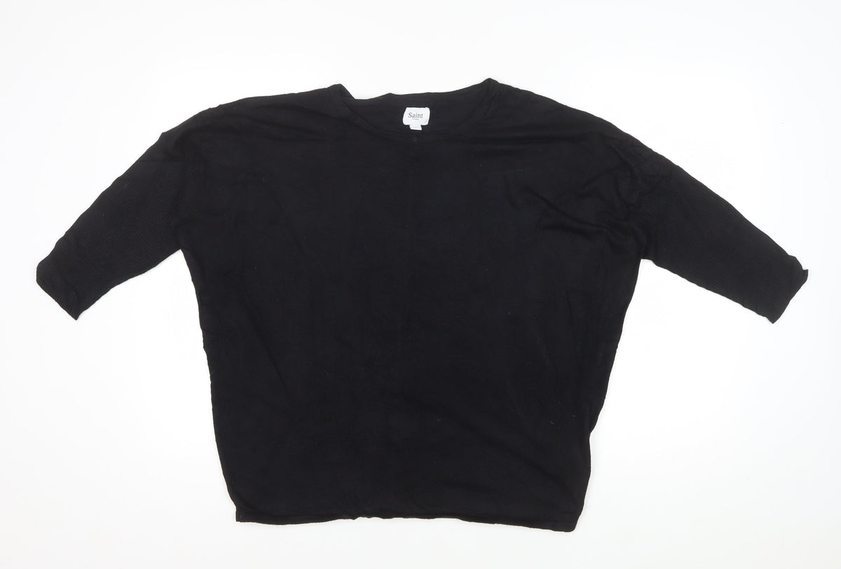 Saint Tropez Women’s Black L Viscose Knit 3/4 Sleeve Pullover Jumper
