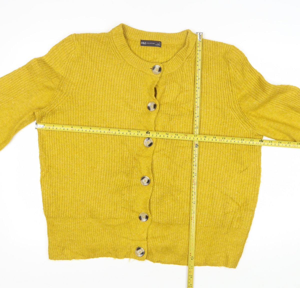 Marks and Spencer Women Yellow Size 16 Rib Knit Button Cardigan