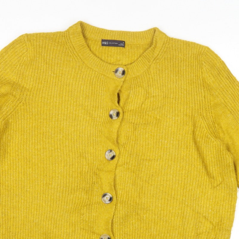 Marks and Spencer Women Yellow Size 16 Rib Knit Button Cardigan