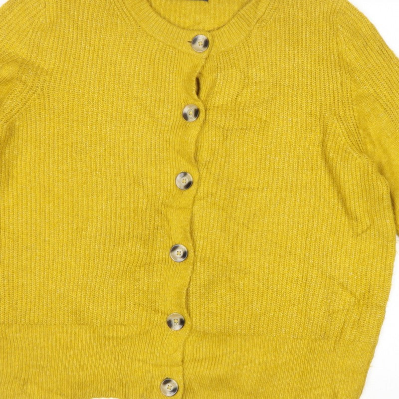 Marks and Spencer Women Yellow Size 16 Rib Knit Button Cardigan
