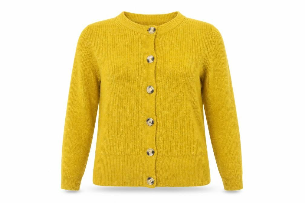 Marks and Spencer Women Yellow Size 16 Rib Knit Button Cardigan