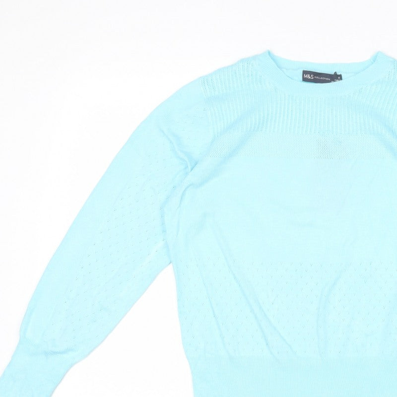 Marks and Spencer Women Blue UK 10 Fine Knit Crew Neck Pullover Jumper