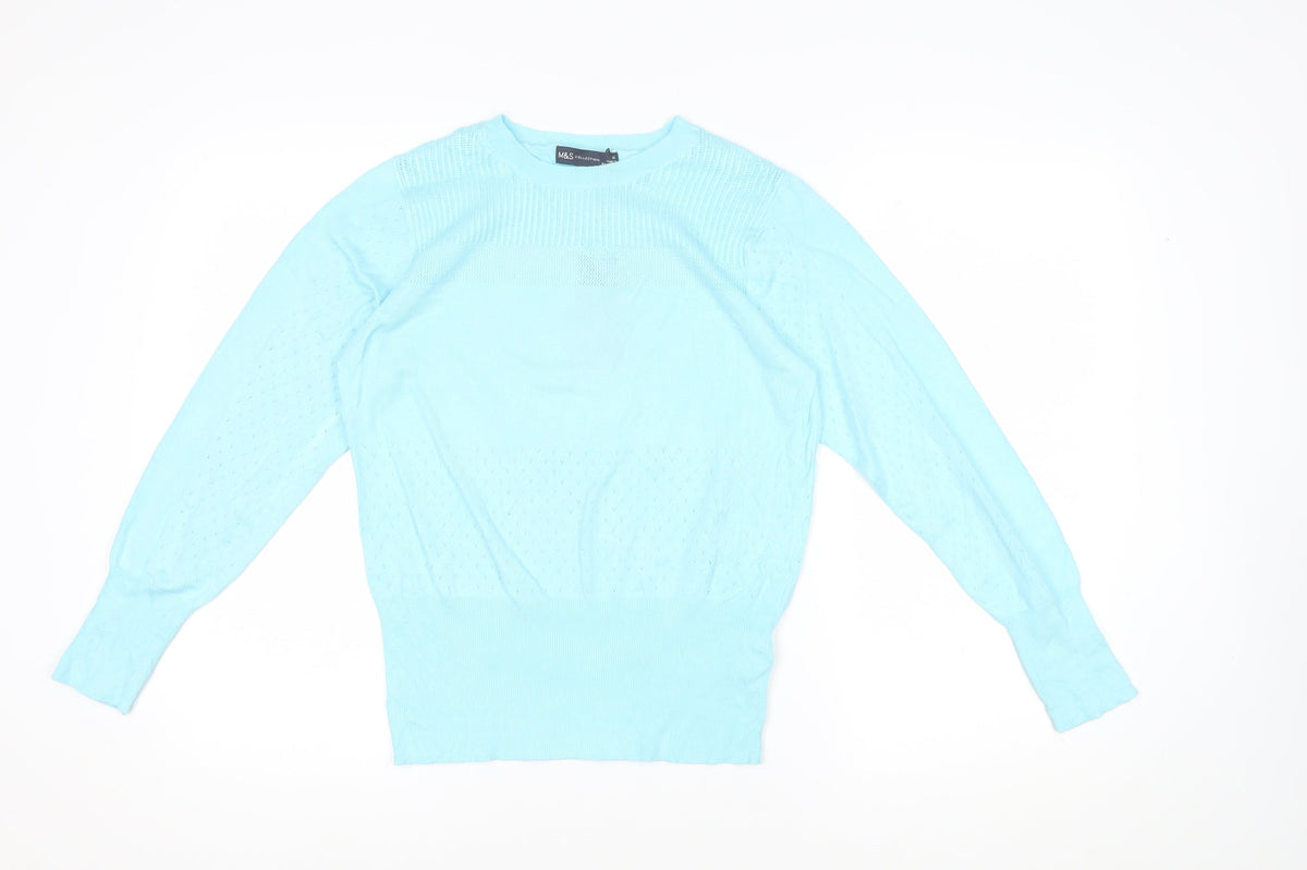 Marks and Spencer Women Blue UK 10 Fine Knit Crew Neck Pullover Jumper