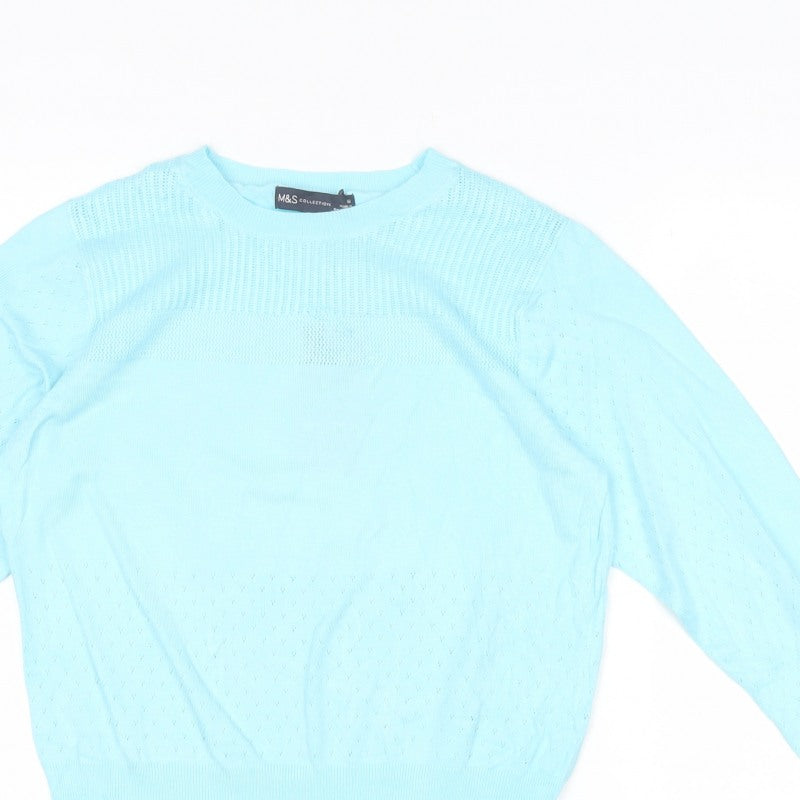 Marks and Spencer Women Blue UK 10 Fine Knit Crew Neck Pullover Jumper