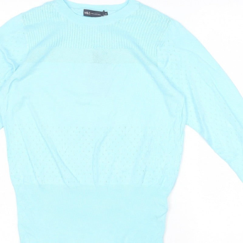 Marks and Spencer Women Blue UK 10 Fine Knit Crew Neck Pullover Jumper