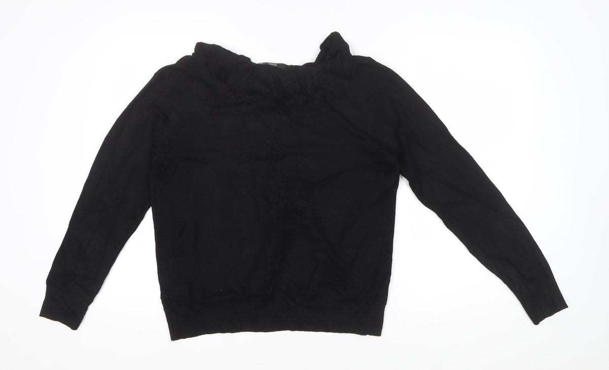 Marks and Spencer Women Black UK 16 V-Neck Ruffle Knit Pullover Jumper
