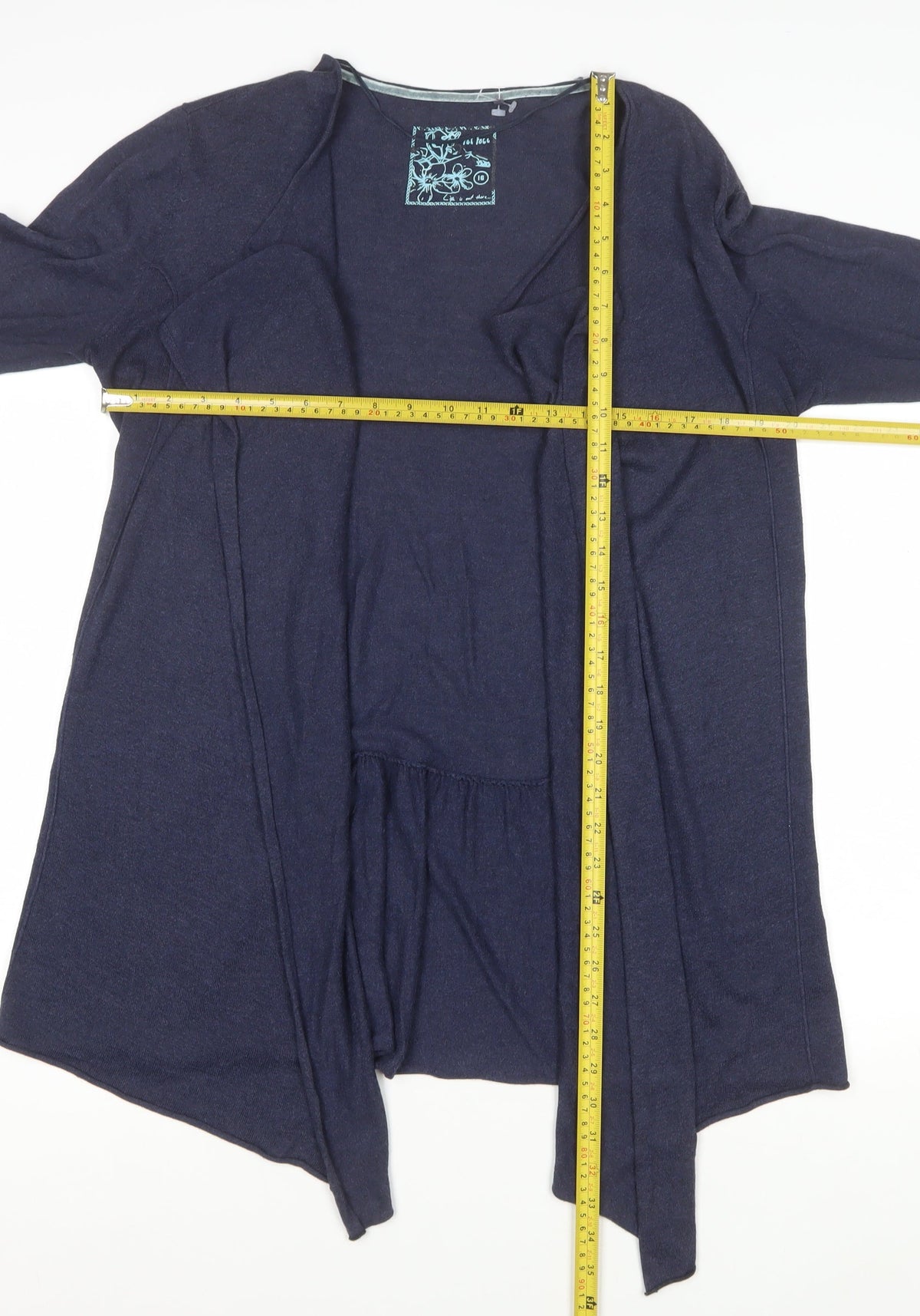 Fat Face Women Blue Size 16 Open Waterfall Cardigan Cotton Modal