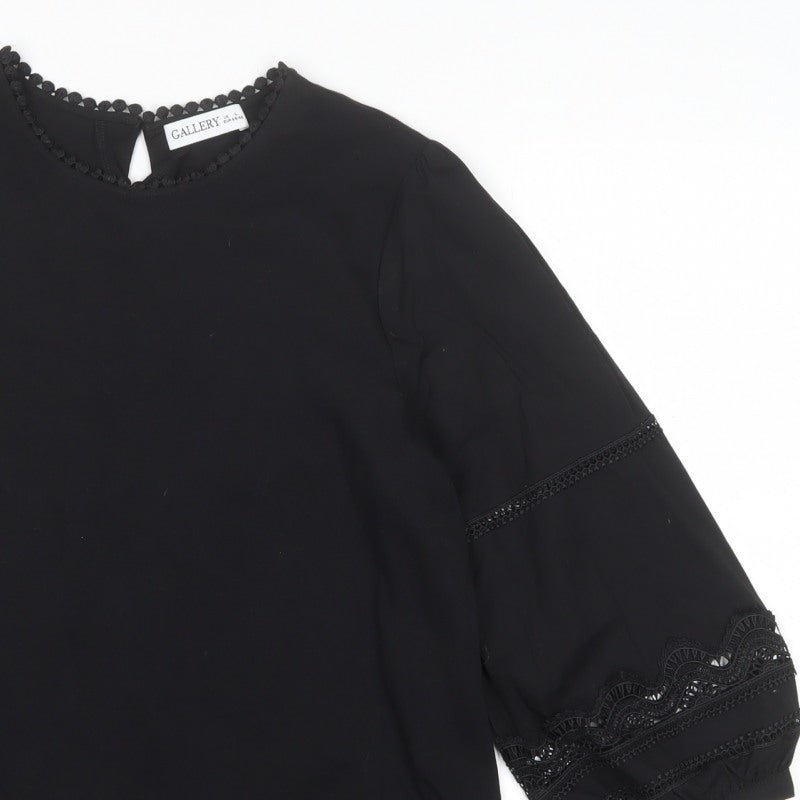 Gallery Women Black UK 16 Lace Trim 3/4 Balloon Sleeve Blouse