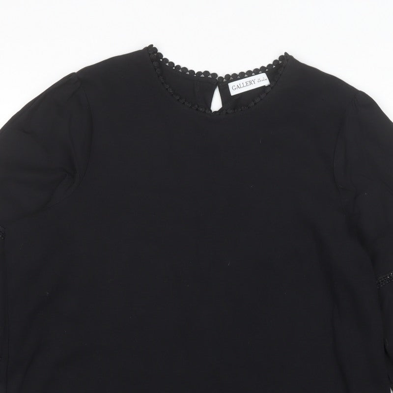 Gallery Women Black UK 16 Lace Trim 3/4 Balloon Sleeve Blouse
