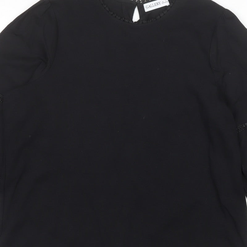 Gallery Women Black UK 16 Lace Trim 3/4 Balloon Sleeve Blouse