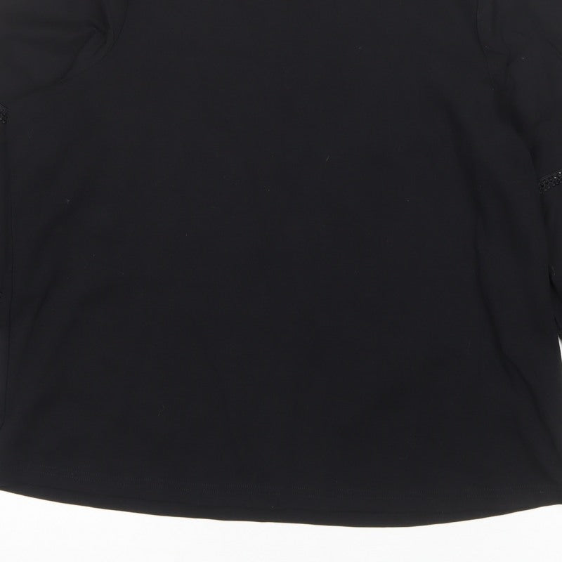 Gallery Women Black UK 16 Lace Trim 3/4 Balloon Sleeve Blouse