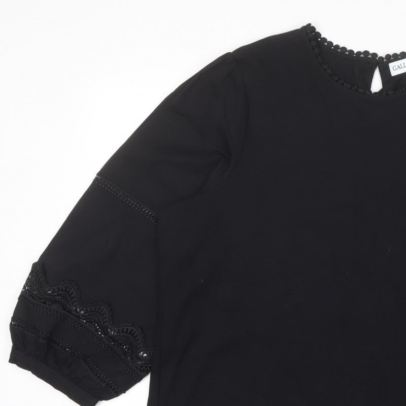 Gallery Women Black UK 16 Lace Trim 3/4 Balloon Sleeve Blouse