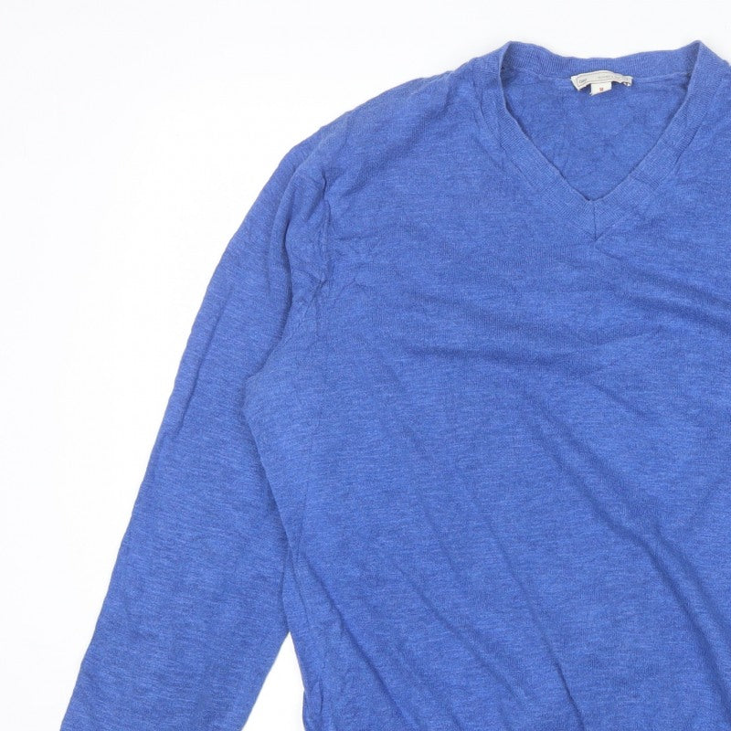Gap Men Blue Medium V-Neck Cotton Pullover Jumper Classic Knit